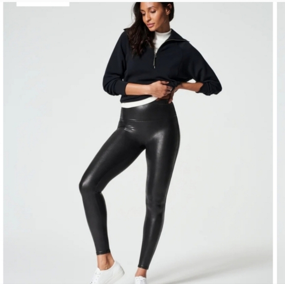 SPANX shape Faux LeatherLeggings Black. Size medium - Picture 1 of 8